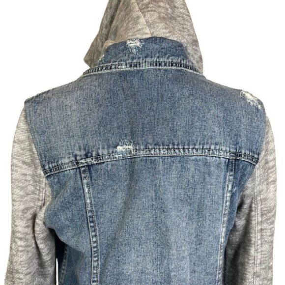 Free People Denim Knit Sleeve Hoodie Jacket Women's Size Medium - Picture 10 of 16
